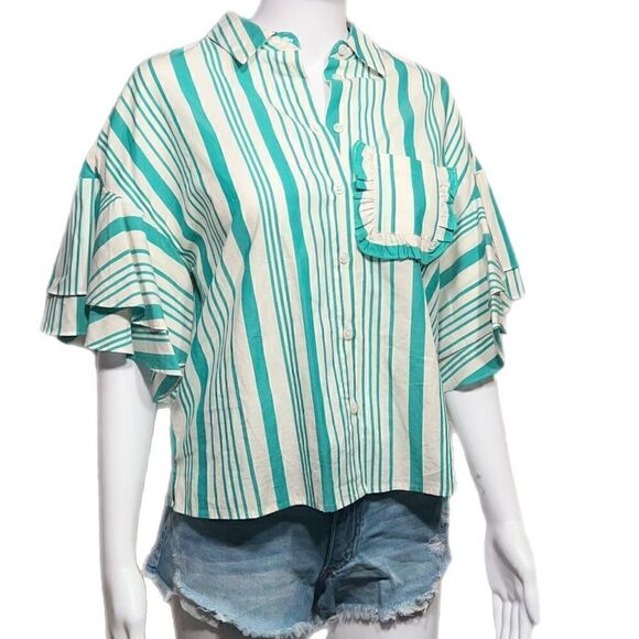 Retro Striped Button Down Shirt NWOT - Picture 1 of 12